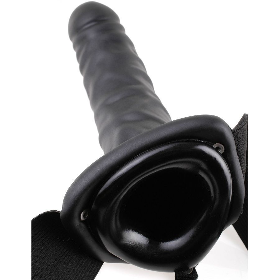 FETISH FANTASY SERIES - 19 CM VIBRATING HOLLOW STRAP-ON BLACK - Imagen 4