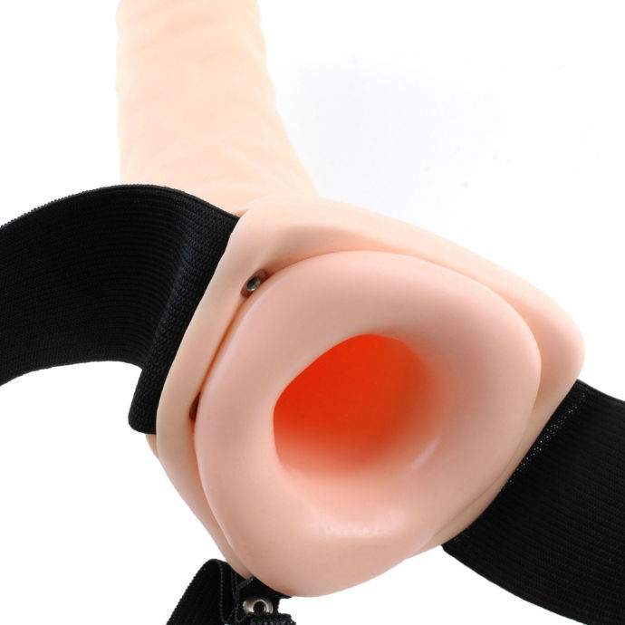 FETISH FANTASY SERIES - 19 CM VIBRATING HOLLOW STRAP-ON BROWN - Imagen 4