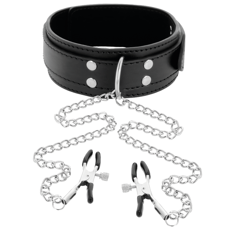 DARKNESS - COLLAR WITH NIPPLE CLAMPS BLACK - Imagen 2