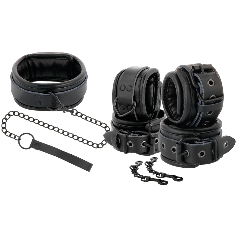DARKNESS - BLACK LEATHER HANDCUFFS AND COLLAR - Imagen 2