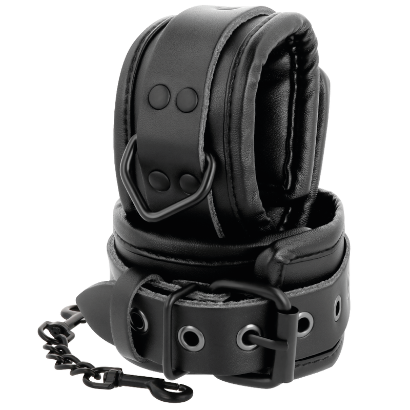DARKNESS - BLACK LEATHER HANDCUFFS AND COLLAR - Imagen 3