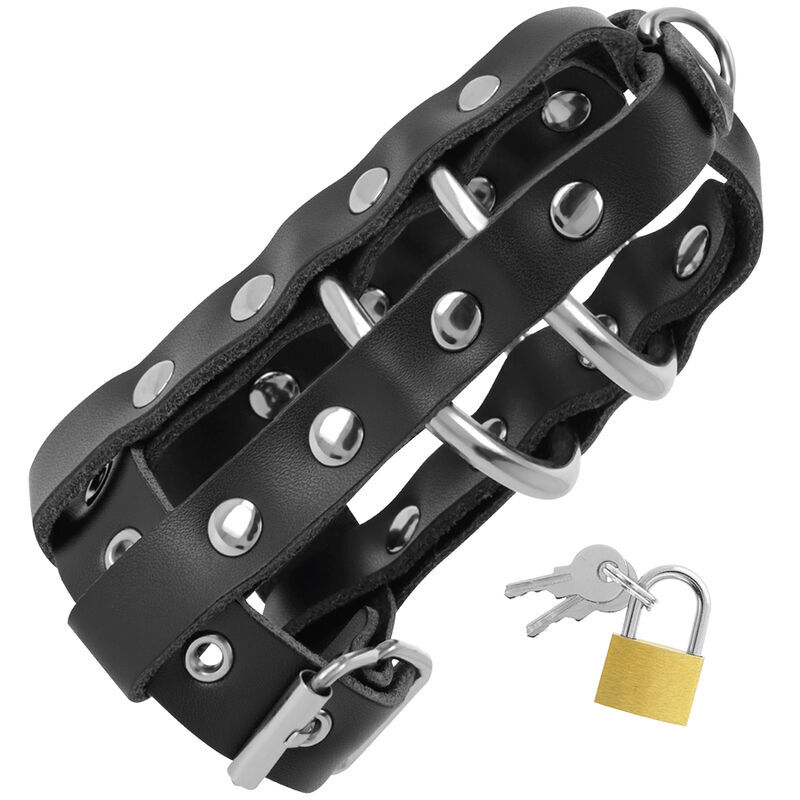 DARKNESS - LEATHER CHASTITY CAGE WITH LOCK - Imagen 2
