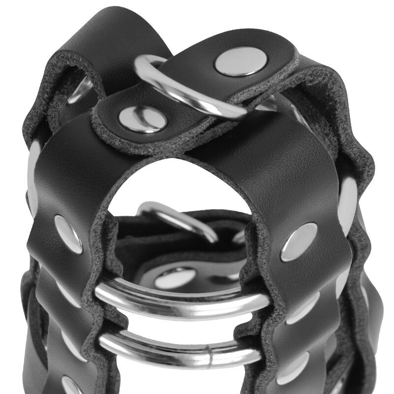 DARKNESS - LEATHER CHASTITY CAGE WITH LOCK - Imagen 3