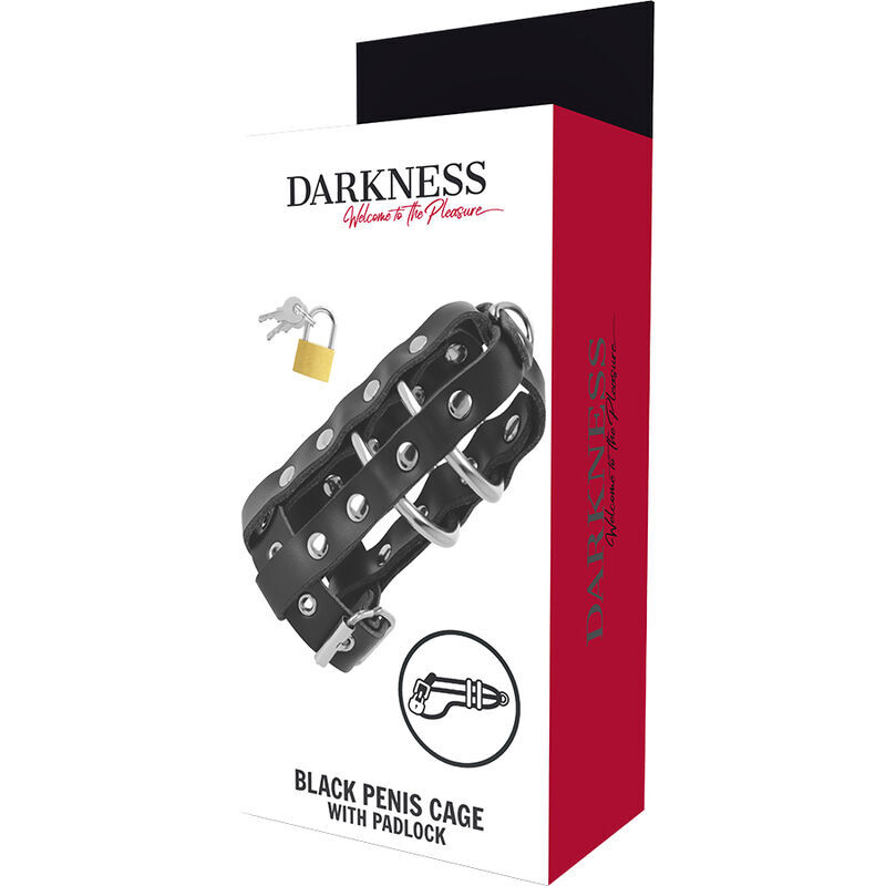 DARKNESS - LEATHER CHASTITY CAGE WITH LOCK - Imagen 5