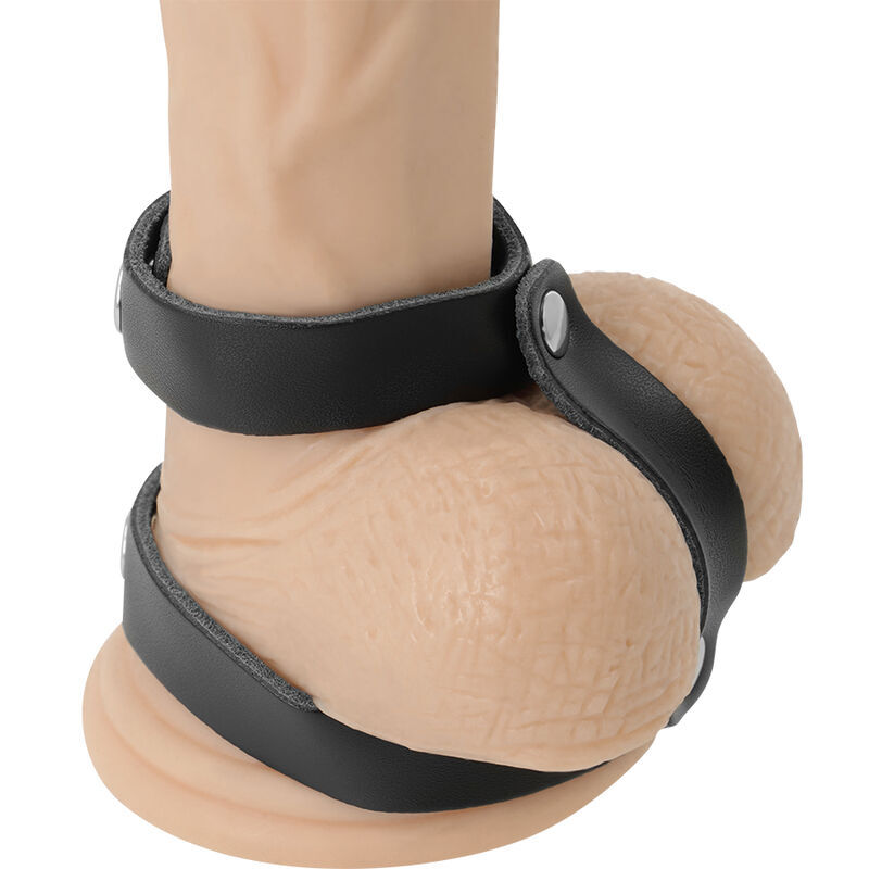 DARKNESS - LEATHER ADJUSTABLE PENIS AND TESTICLE RING - Imagen 2