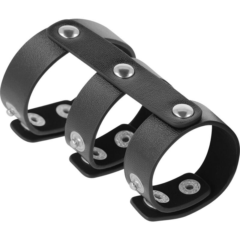 DARKNESS - ADJUSTABLE LEATHER DOUBLE PENIS AND TESTICLE RING - Imagen 3
