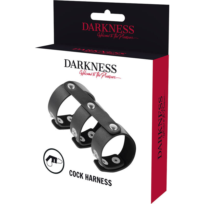 DARKNESS - ADJUSTABLE LEATHER DOUBLE PENIS AND TESTICLE RING - Imagen 5